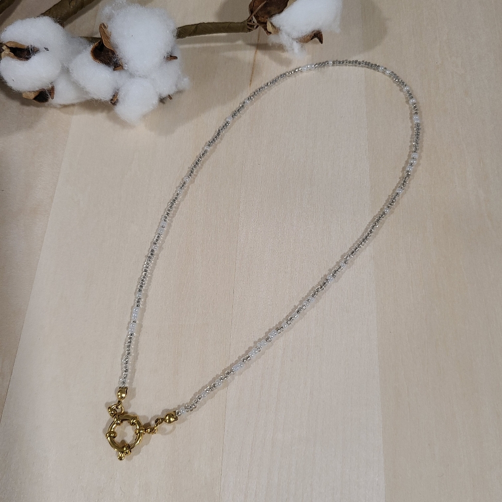 🩶🤍NEW🩶🤍 PRETTY!! SS 3MM Glass Bead Anchor Necklace in GREY,SILVER, &WHITE - Picture 5 of 13
